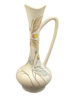 Hand-Painted Ceramic Pitcher Vase w/ Floral Motif & Handle Lefton Japan 8" Tall